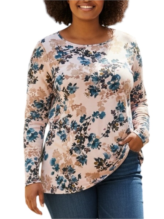 J. Jill Tops - J. Jill Sz XL Pink Velvet Floral Scoop-Neck Long Sleeve Top w/ Pockets